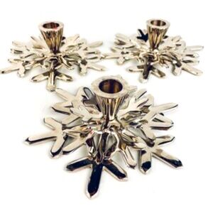 Crate & Barrel Pair of Shiny Snowflake Taper Holders